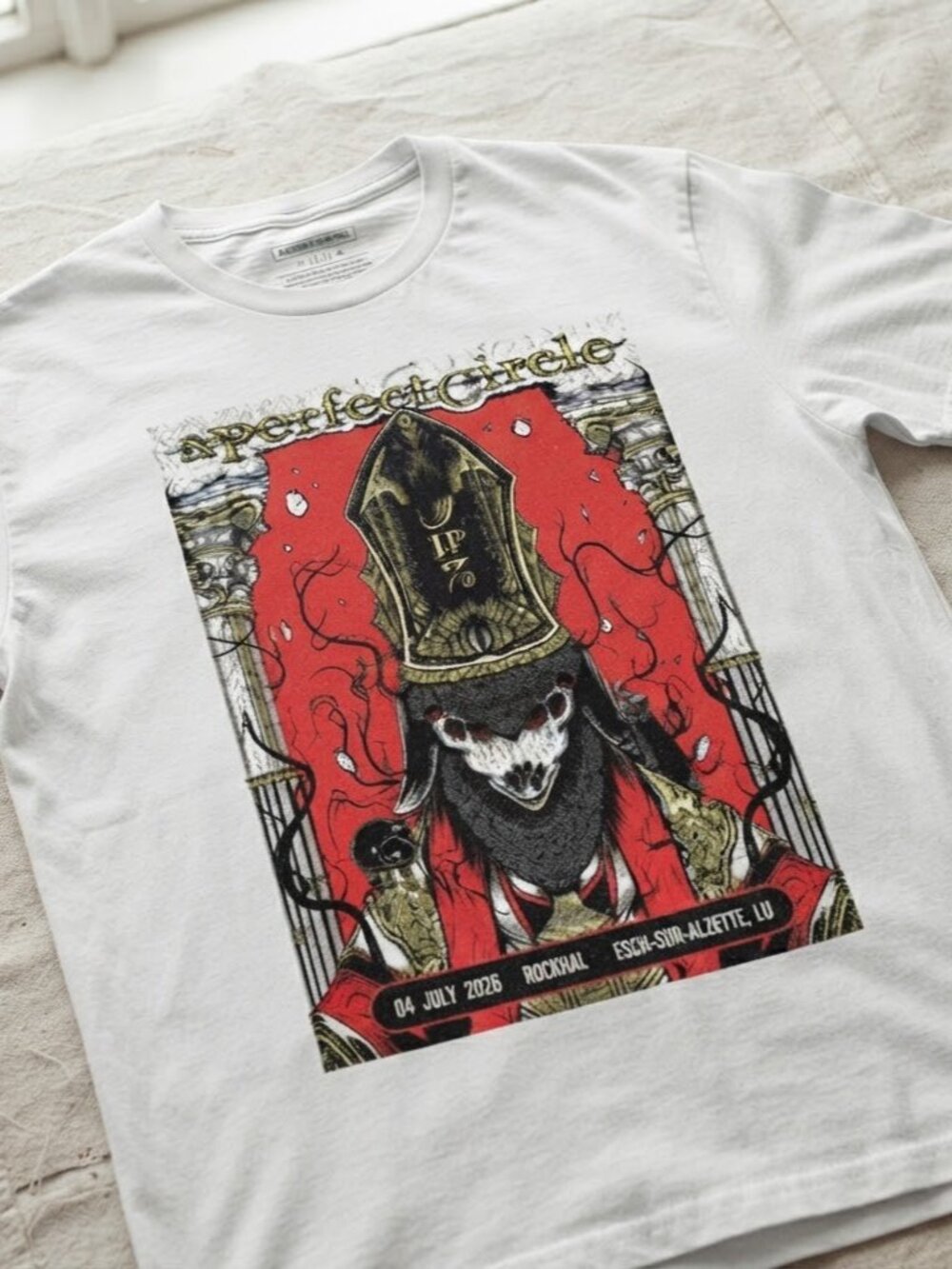 A Perfect Circle Luxembourg Concert T-shirt White Occult Priest Tee